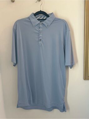 Footjoy Golf Polo Shirt Mens Medium White Short Sleeve Stretch Pique Blue Brown